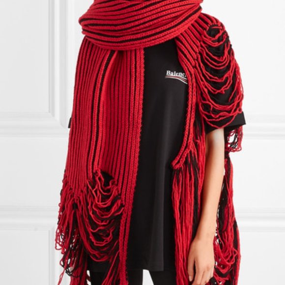 Balenciaga oversized distressed ribbed wool Scarf - Picture 1 of 7